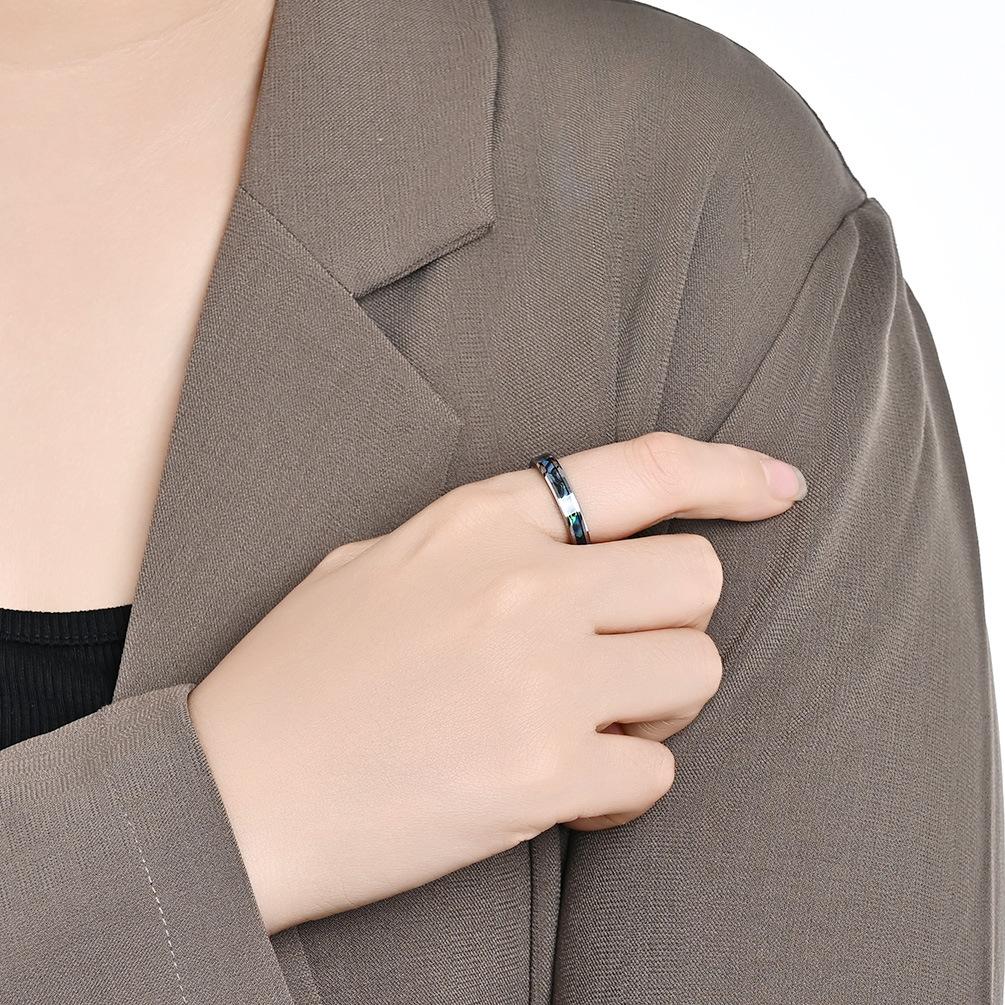 2026 Tungsten Steel Ring Inlaid with Abalone Shell Paper Men and Women High-end Fashion Couple Ring Tungsten Gold Jewelry
