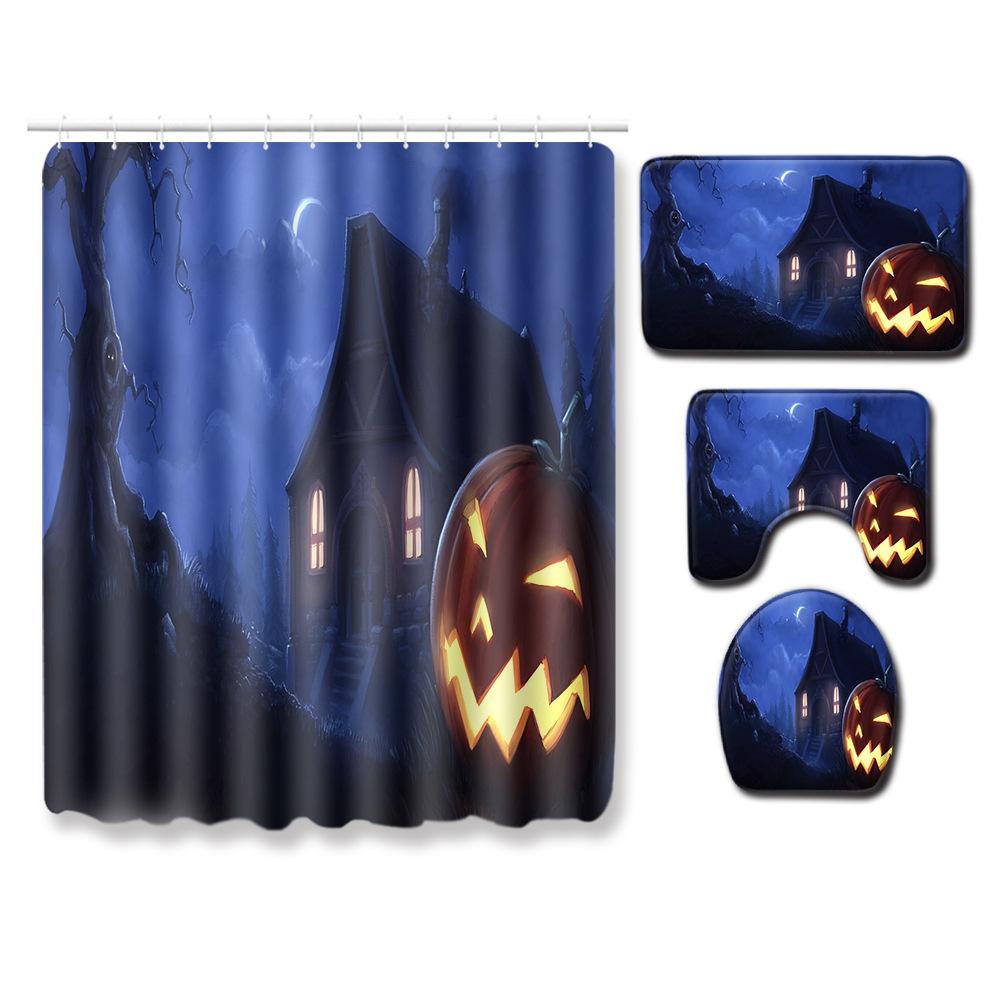 Halloween Bathroom Four-Piece Combination Set Bedroom Non-Slip Carpet Floor Mat Door Mat