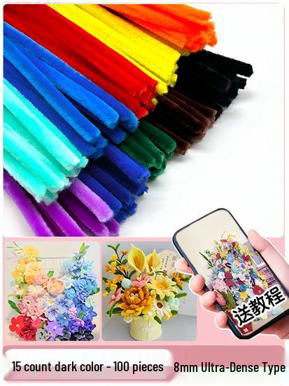 Thickened White Chenille Pipe Cleaners - Mixed Colors for DIY Bouquet Crafts