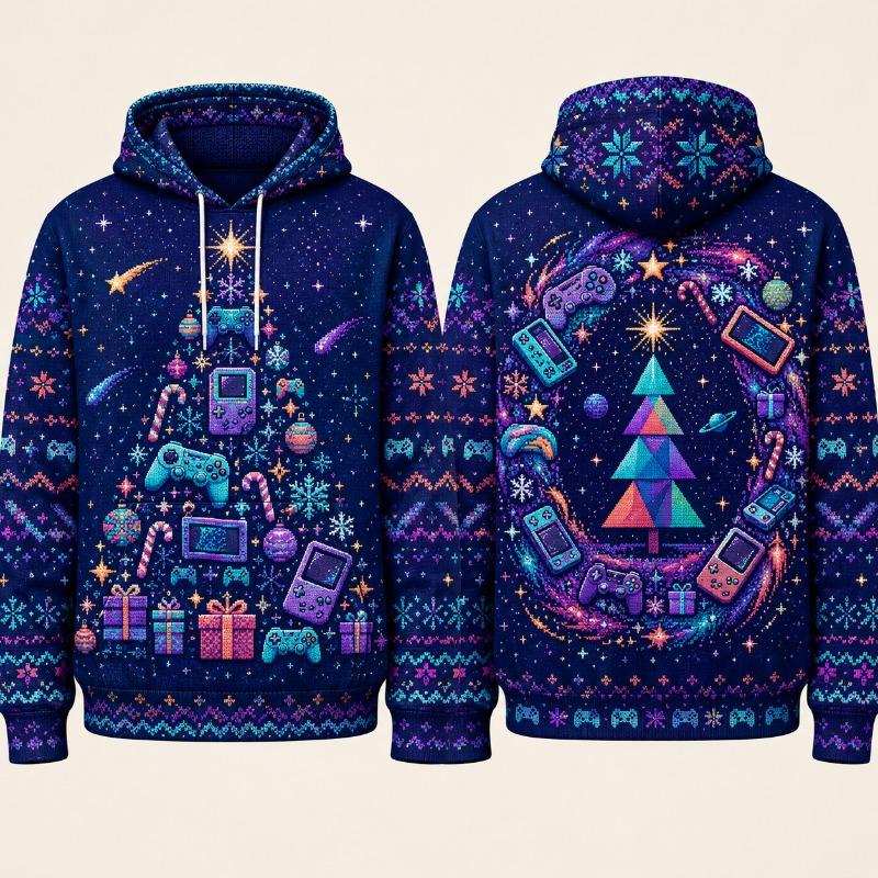 3D Printed Faux Knit Christmas Hoodie Reindeer Snowman Gingerbread Tree Ugly Sweater Unisex Winter Holiday Party Fun Gift