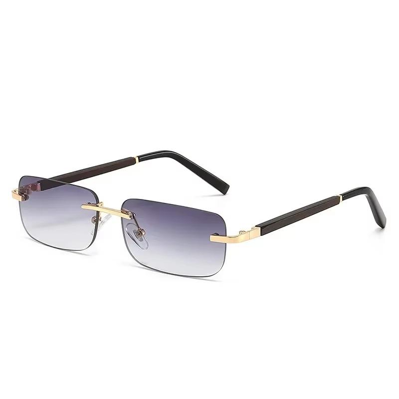 Деревянные солнцезащитные очки без оправы для женщин и мужчин, винтажные прямоугольные деревянные солнцезащитные очки UV400, очки для вождения, безрамные градиентные квадратные оттенки