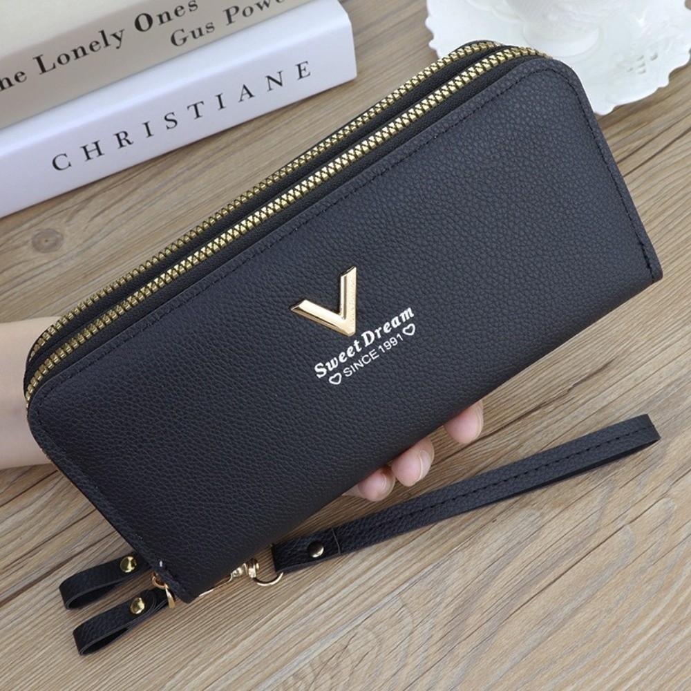 Fashion Double Zipper Long Wallet Large Capacity Multifunctional Card Holder PU Leather Purse Women