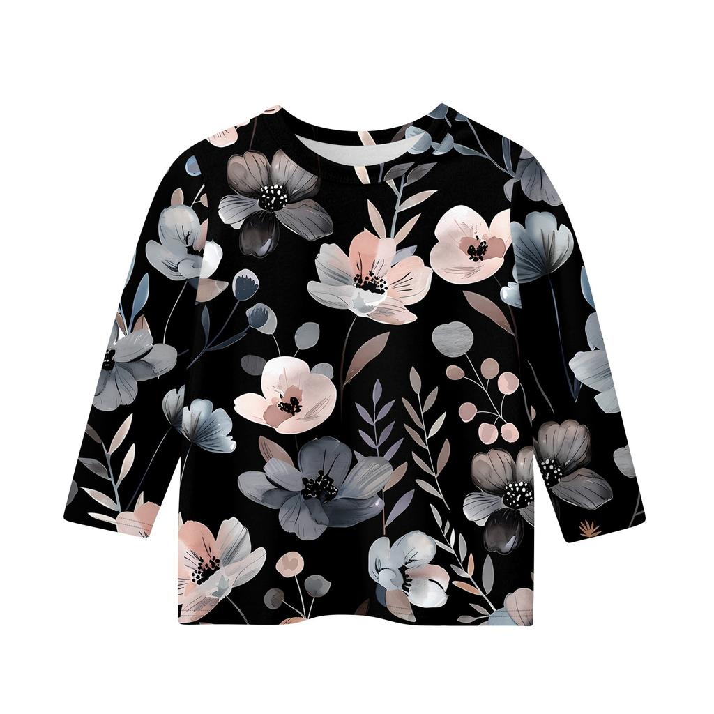 Детская футболка с рукавом 3/4, повседневная футболка с принтом, круглый вырез, блузка-пуловер