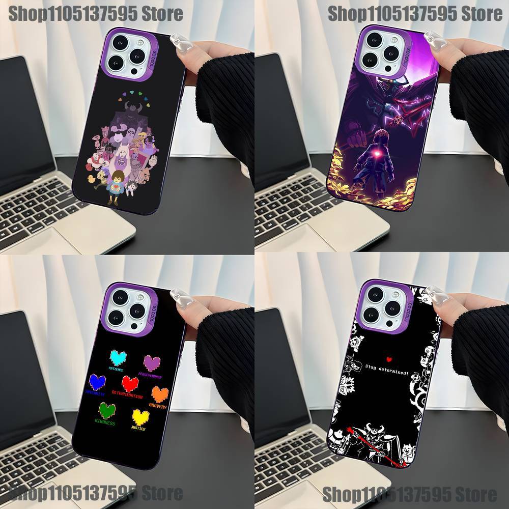 Чехол для телефона Game U-Undertale-es для iPhone 17,16,15,14,13,12,11,Mini,Pro,E,SE4,XS,MAX Фиолетовый Конфетный Матовый Чехол
