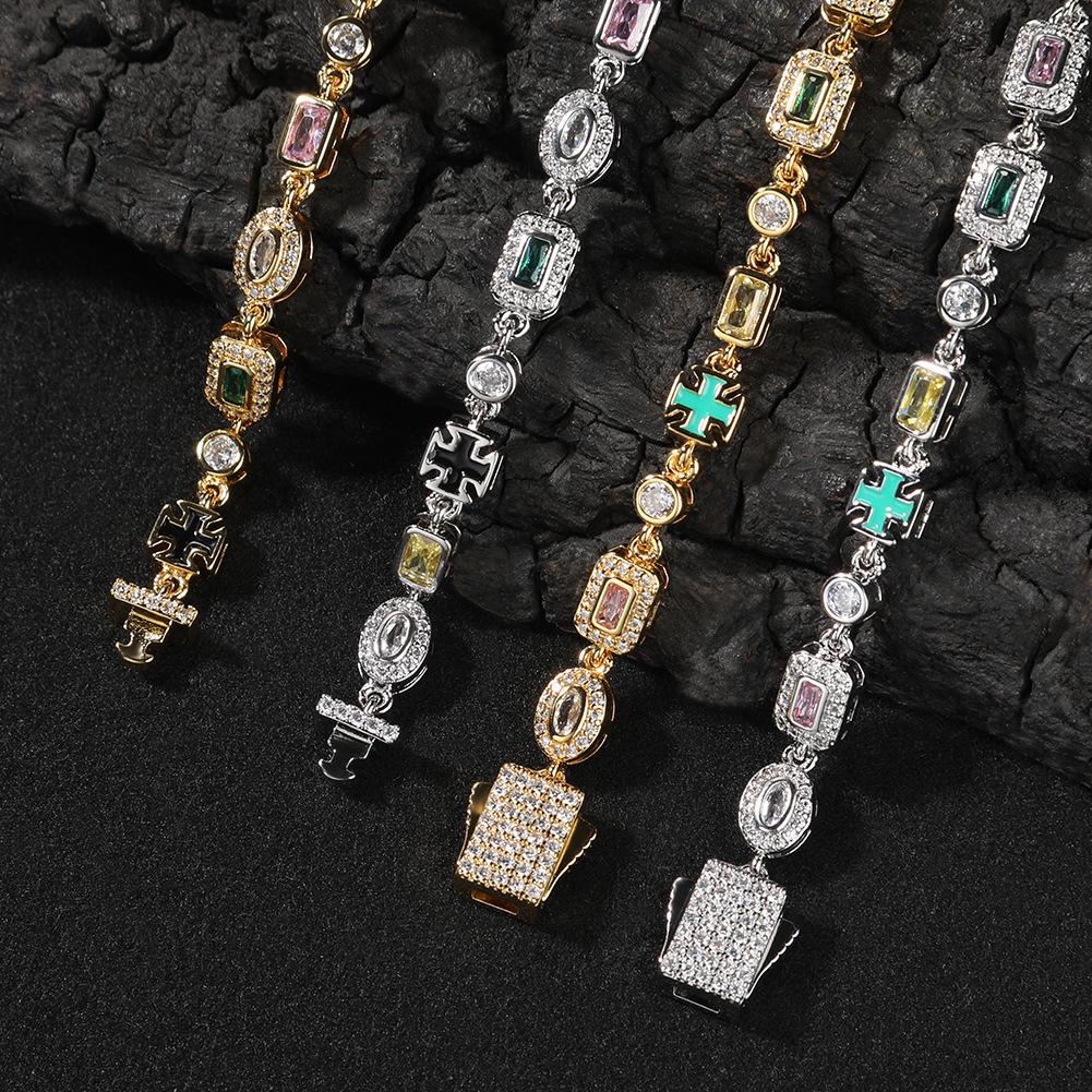 European and American Hip Hop New 6mm Colored Gemstone Bracelet Niche Fashion Personality Diamond-encrusted Men's and Women's Trend Necklace