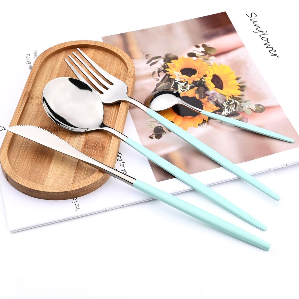 Mint Gold 48pcs/set Mirror Stainless Steel Cutlery Set Dinnerware Dinner Knife Fork Spoon Teaspoon Flatware Home Party Tableware