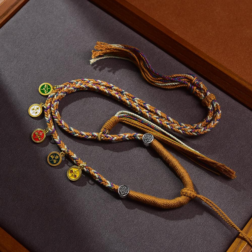 Тибетское ожерелье Тханка ручной работы «Пять богов богатства» с регулируемым разноцветным шнурком