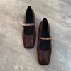 Fashion 2025 New Square Toe Single Shoes for Women New Spring Autumn French Flat Leather Shoes Mary Jane Women's Shoes Heels