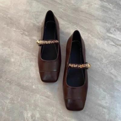 Мода 2025 новая обувь с квадратным носком для женщин новая весна-осень французские балетки кожаная обувь Мэри Джейн женская обувь на каблуке