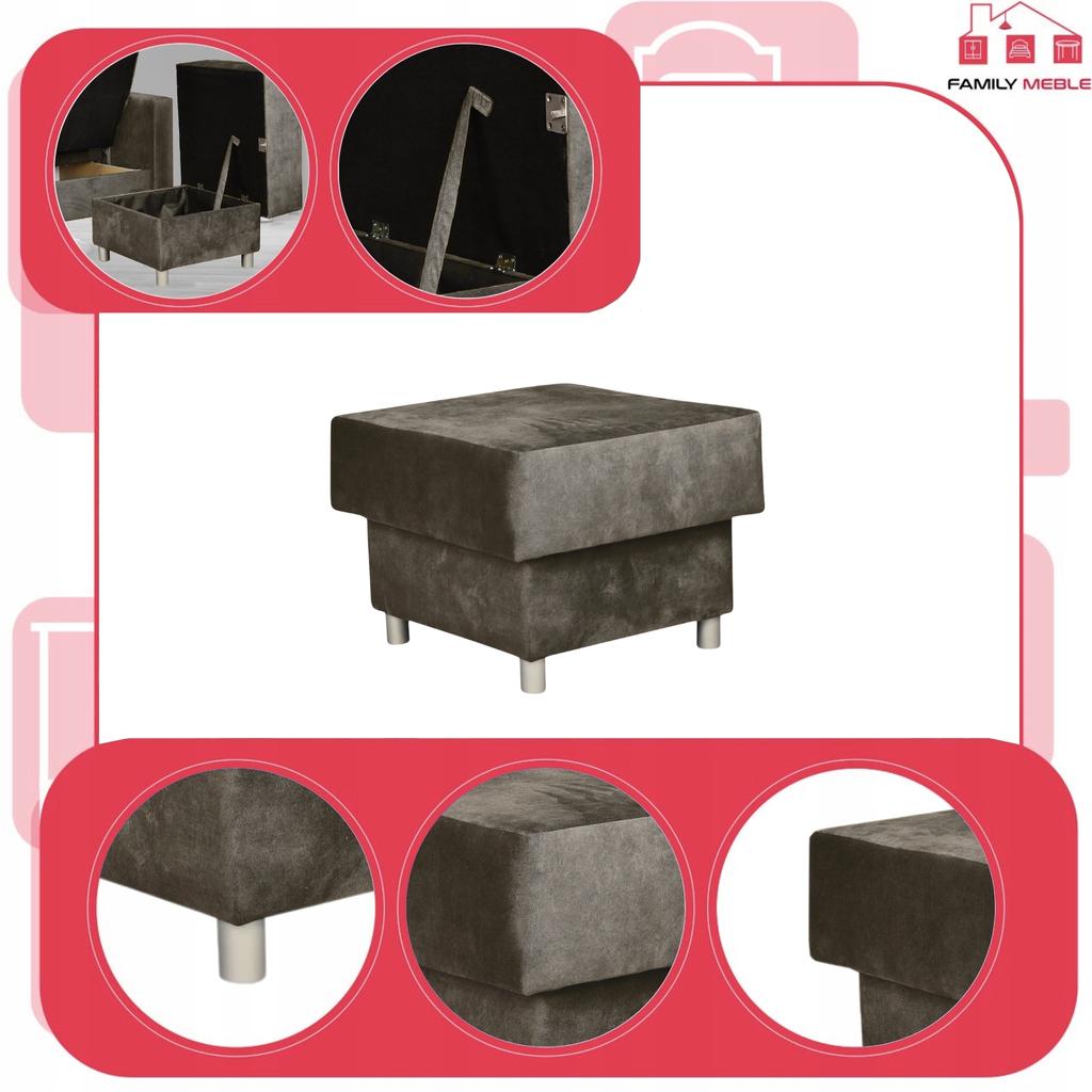 Wersalka Narożnik Alicja z pufą sofa kanapa rozkładana Family Meble grafit