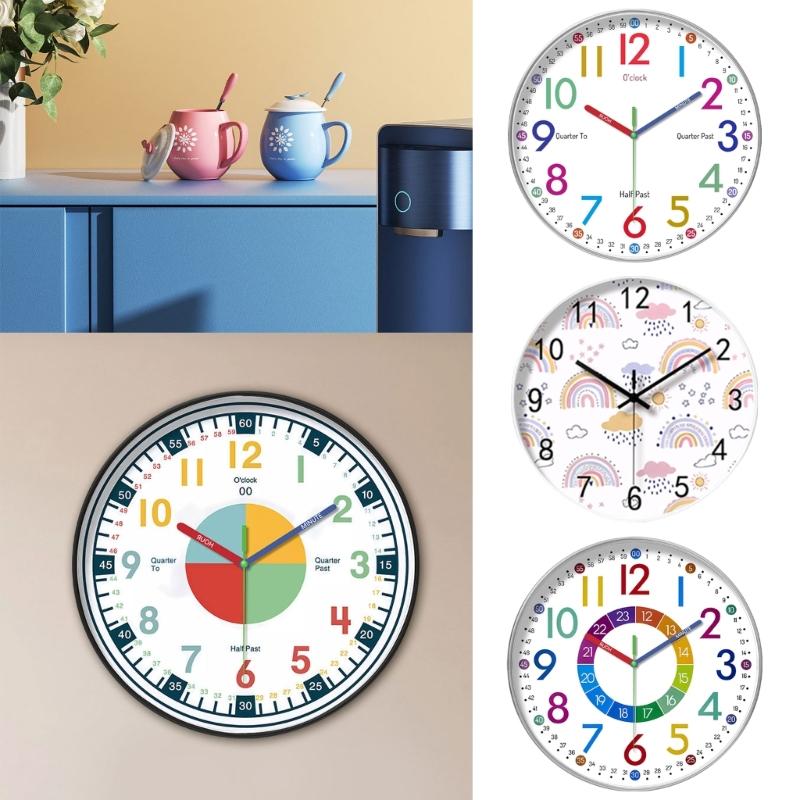 Colorful Kids Teaching Wall Clock Quiet Battery Operated Telling Time Learning Clock for Bedrooms Playrooms Classrooms