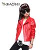 Girls Jacket Spring Autumn Children's PU Leather Jacket Kids Lapel Coat Red Cardigan Zipper Leather Jacket