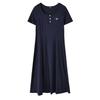 Large size U-neck front shoulder pinch pleated short-sleeved T-shirt women's 2026 summer new waist and thin dress 234543