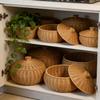 Круглая корзина для хранения с крышкой, плетёная из искусственного ротанга, Хлебница и Органайзер для фруктов для Кухни, Обеденного стола, Кладовой, Декор для дома