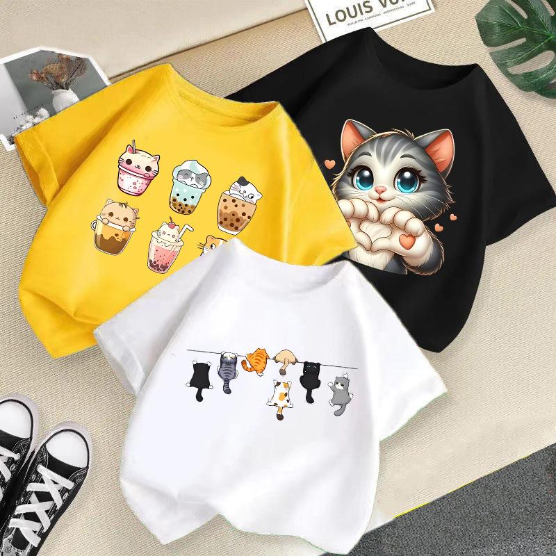 Children's casual short-sleeved t-shirt - Summer Boys' and Girls' Casual Cute Cat T-shirt