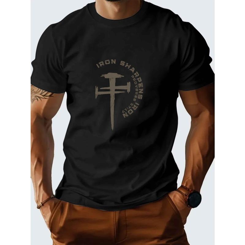 Мужская повседневная футболка с круглым вырезом, европейский размер, 100% хлопок, топ с коротким рукавом с принтом "Железо точит железо", летняя вязаная ткань средней эластичности, обычный