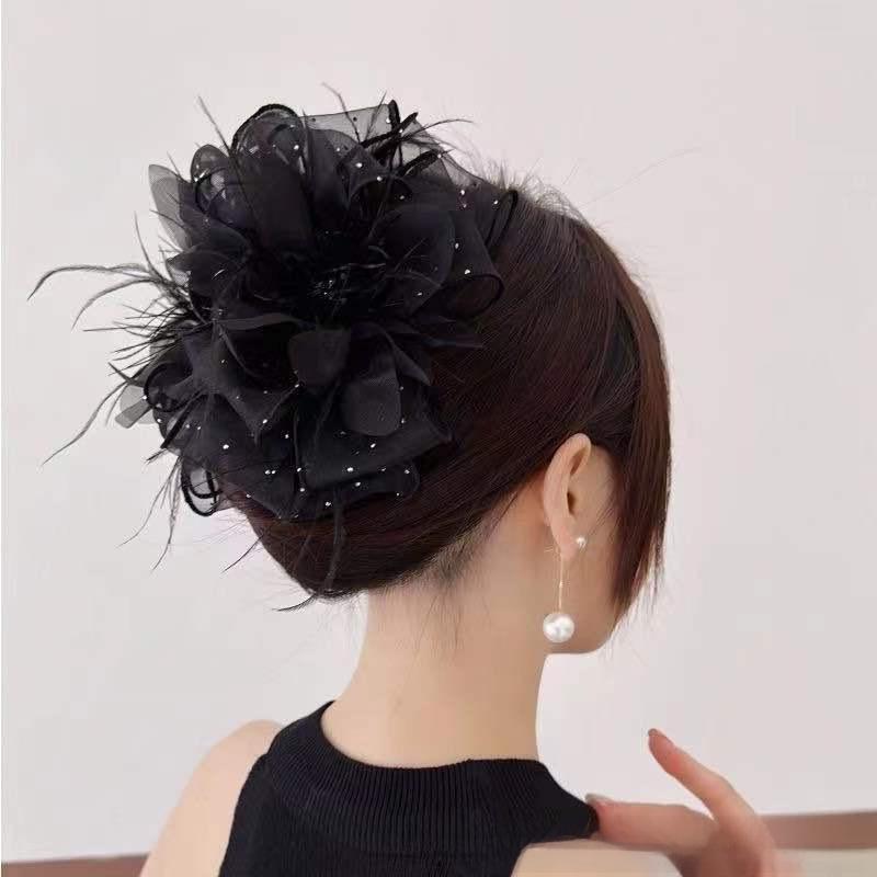 Large Feather Bow Mesh Hair Clip for Volume