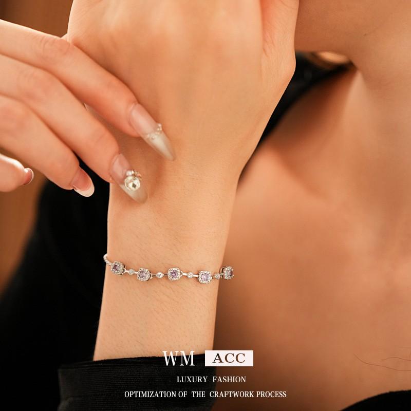 Geometric Square Zircon Crystal Bracelet Women Minimalist Elegant Adjustable Chain Jewelry Gift