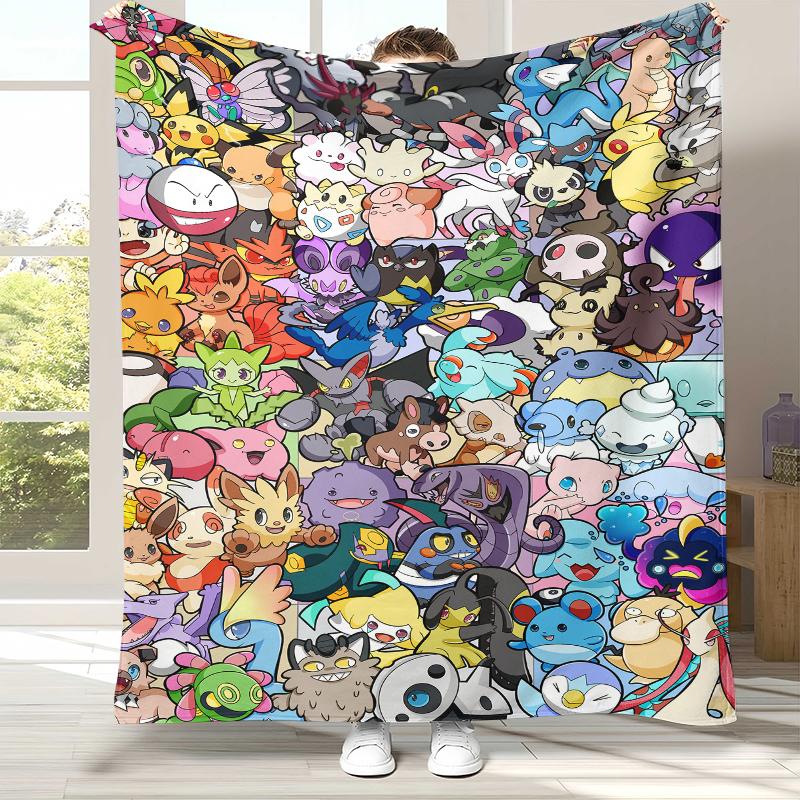 Kawaii Pokemon Pikachu Cartoon Flannel Blanket,Ultra Soft Warm Plush Throw for Home Bedroom Bed Sofa Cover Office Camping gift