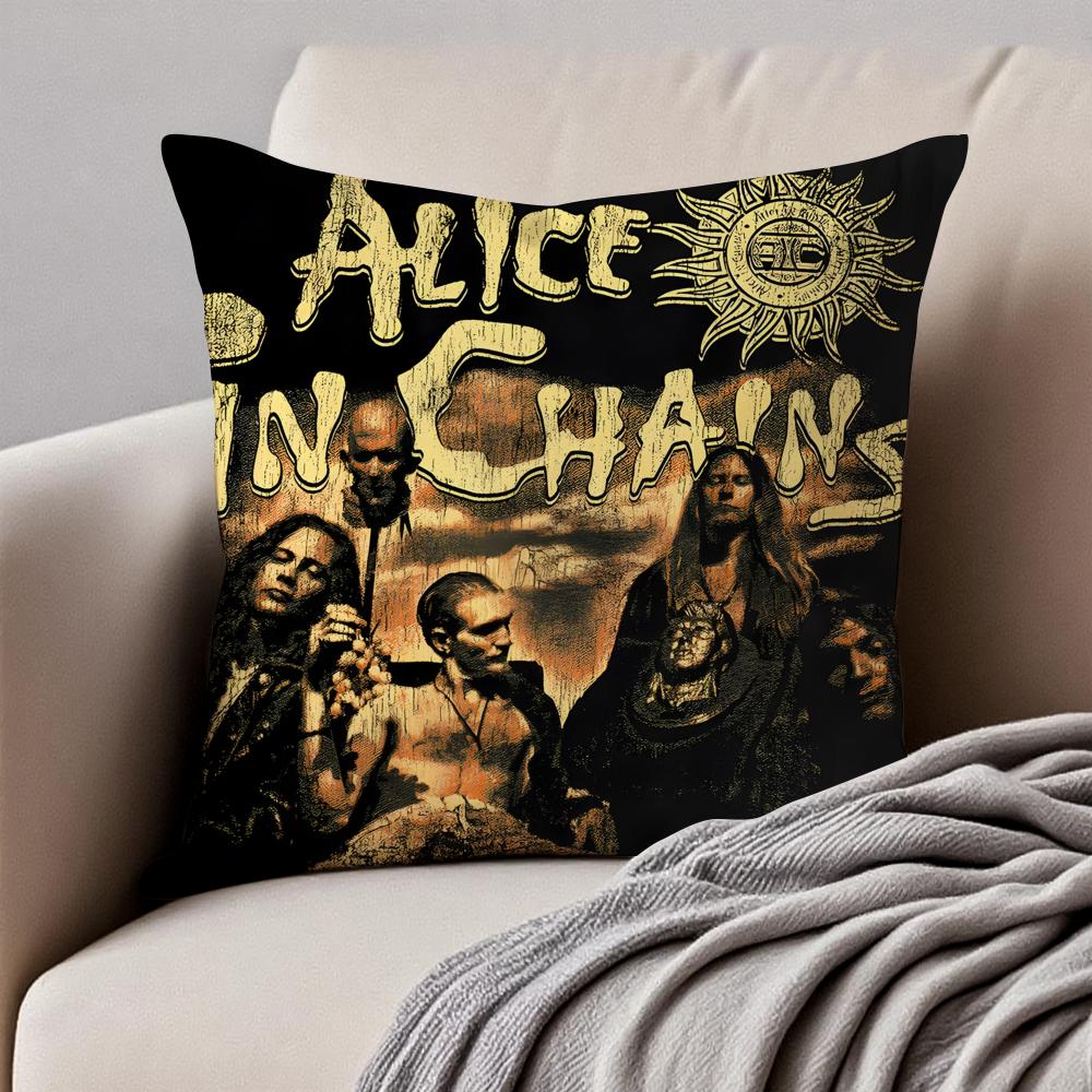 American Band AAlice in Chains Cushion Cover Pillowcase Antidustmite Invisible Zipper Short Plush Sofa Cushion