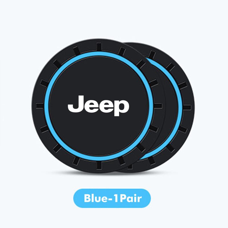 For Jeep 2Pcs PVC Silicone Car Coaster Water Cup Bottle Holder Mat Anti-slip Pad Coaster Cherokee Wrangler JK Gladiator Compass AJV1