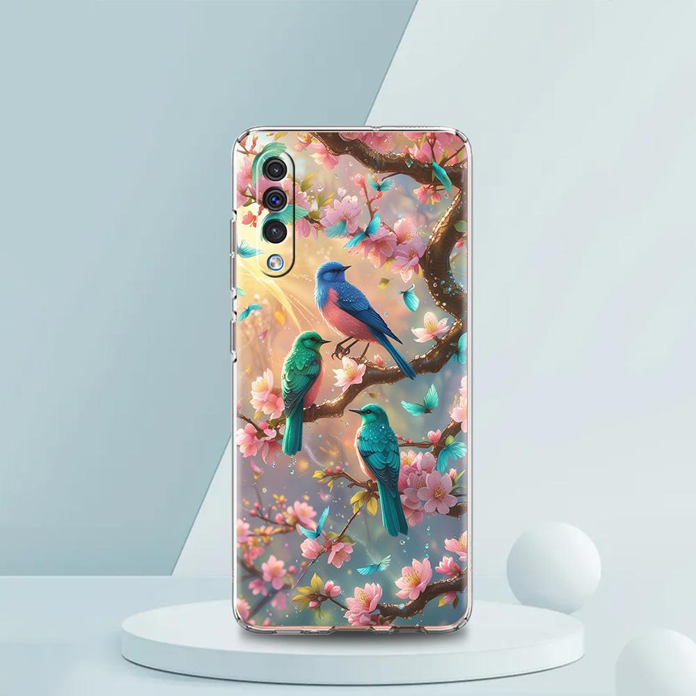 Прозрачный чехол для телефона Samsung Galaxy A16 A14 A12 A22 A24 A42 A02 A06 A20 A30 A40 Мягкий ТПУ чехол Цветочный Цветочный Узор Птица