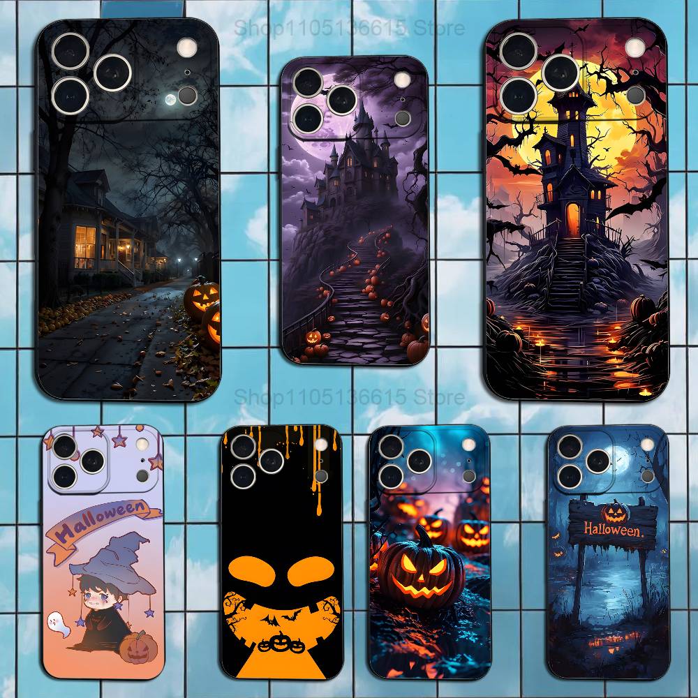 Festival Halloween Horror Case For iPhone 11,12,15,14,13,16,17,Plus,Pro Max,XS,X,XR,SE,Mini,8,7,Soft Silicone Black