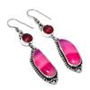 Natural Pink Lace Agate, Garnet 925 Sterling Silver Jewelry Earring 2.52" J4b59