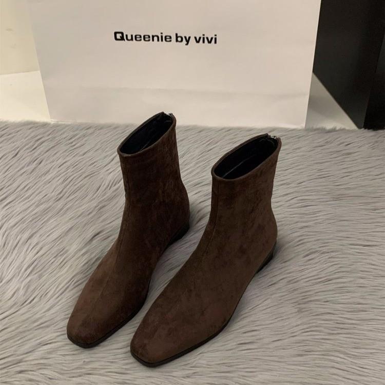 Женские ботильоны из замши на устойчивом каблуке Повседневные Универсальные Подходящая обувь для ежедневной носки Женская 2026 Тренд Зимние Модные Ботильоны Добавлен Замш