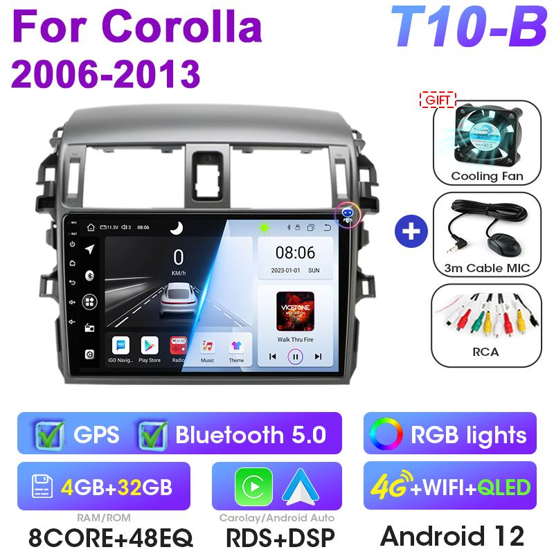 Android 12 Автомобильное радио для Toyota Corolla E140/150 2006 - 2013 GPS Carplay Auto 2 Din Stereo интеллектуальные системы Smart Autoradio