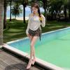 New women's split four-piece ins style sexy coffee leopard print Maillard beach hot spring vacation swimsuit women