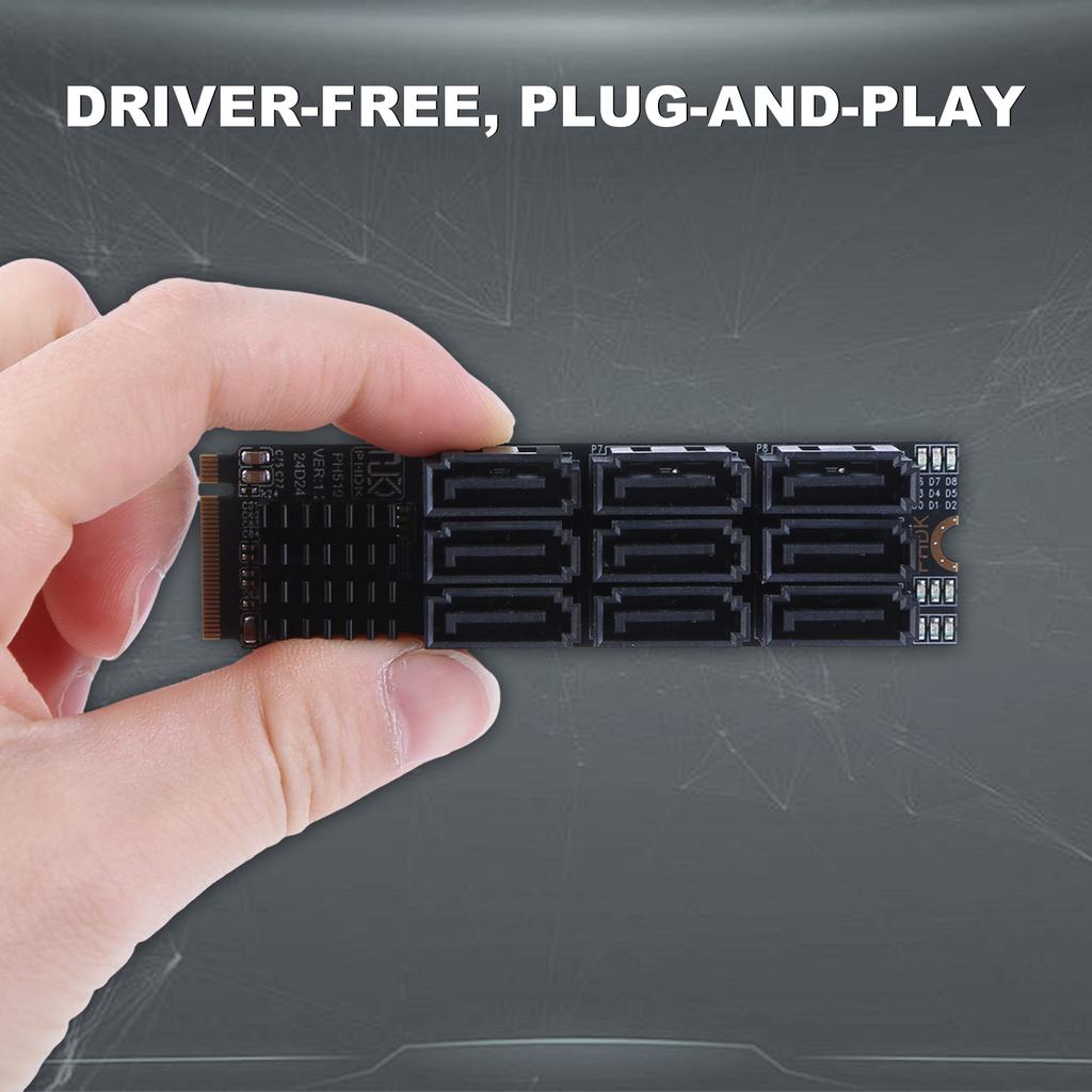 M.2 NVME To SATA 3.0 Converter 6Gbps M.2 NVME M-Key To SATA 9-Port Expansion Card PCIE 3.0 X2 Hard Disk Capacity for Desktop PC