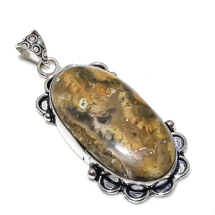 Natural Bumblebee Jasper Gemstone 925 Sterling Silver Gift Pendant 2.36" U8V57