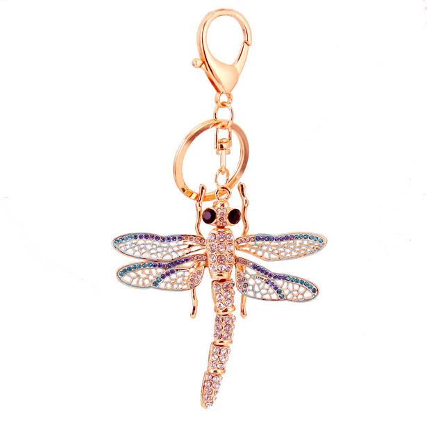 Брелок со стразами «Стрекоза»: Металлический кулон на сумку, аксессуар для женщин