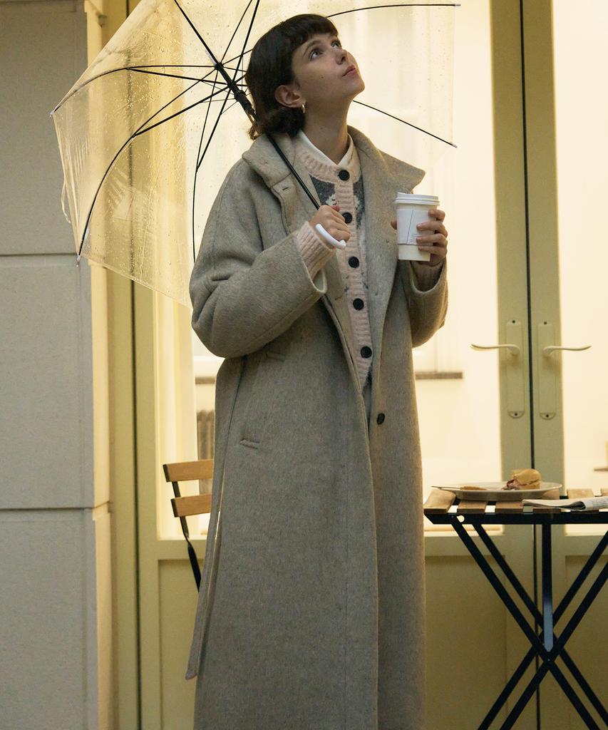 Drawfit Women Rabbit Angora Wool High-Neck Handmade Long Coat [M.Grey]