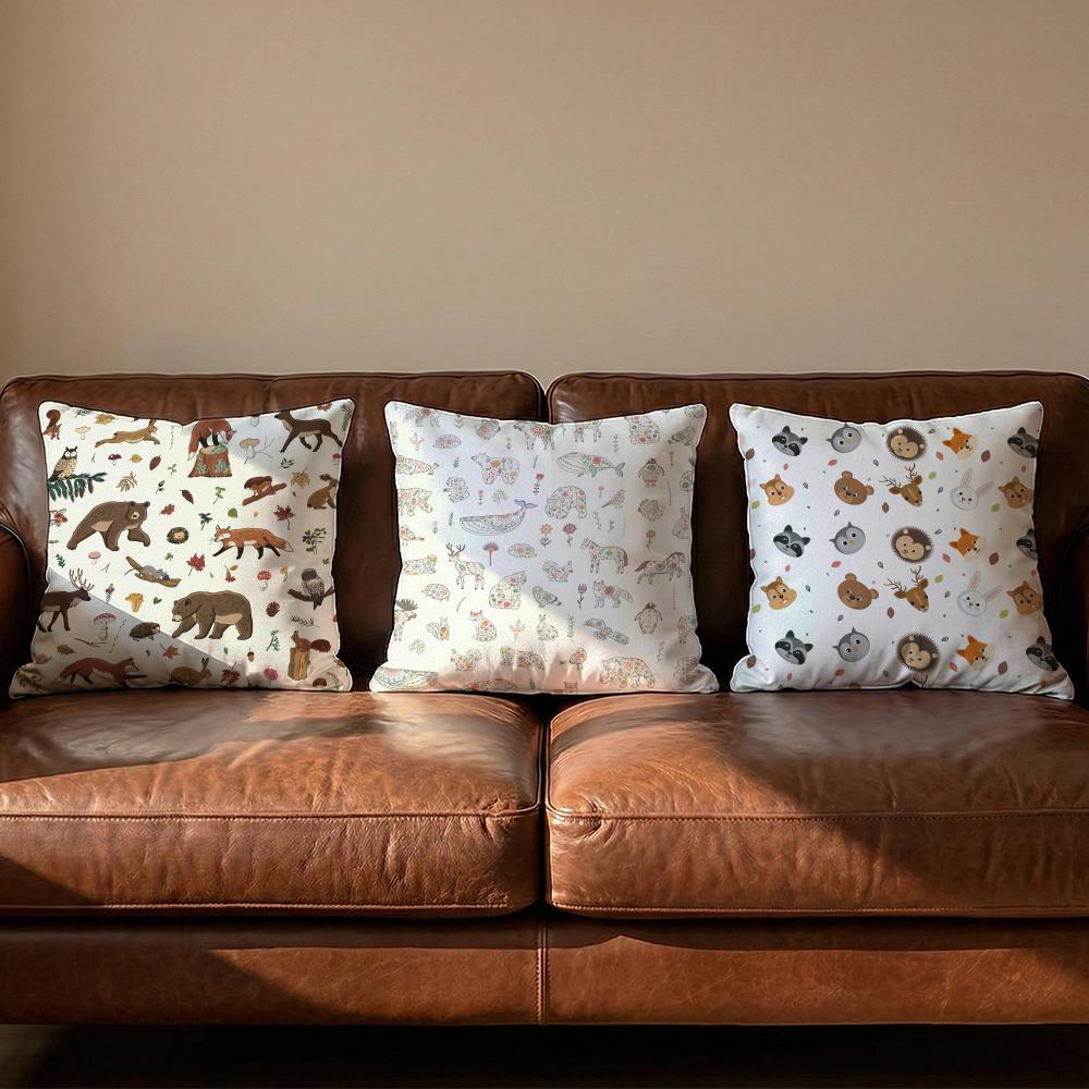 Forest Animals Printed Cushion Cover Soft Reversible Durable Pillow Cover MultiScene Use for Home Car Daily Comfort