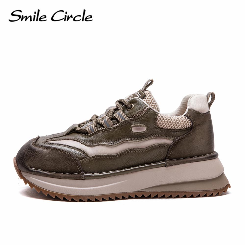 Женские кроссовки из натуральной кожи с круглым носком, увеличивающие рост, модные повседневные туфли на толстой подошве