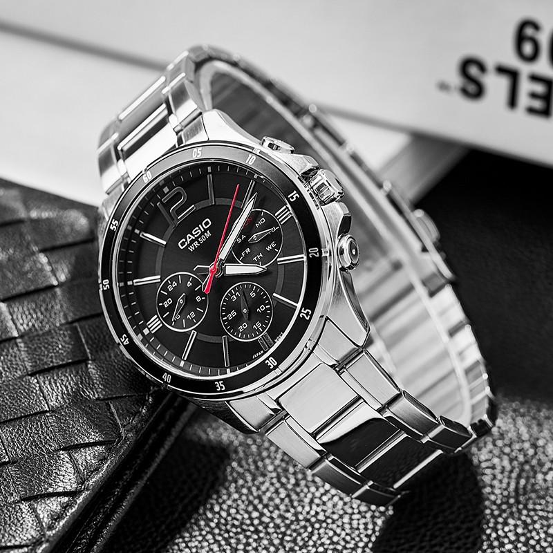 Casio Серия часов-LTP деловые водонепроницаемые часы с стальным ремешком для пары Японский и корейский кварцевый механизм нержавеющая сталь MTP-1374D-1A<P-2064A-7A2