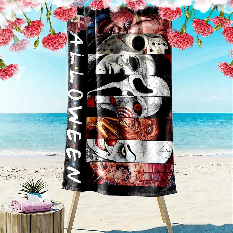 Horror Movie Icons Print Beach Towel, Large Soft Quick Dry Towel for Beach Camping Swimming