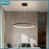 Ring LED ceiling lamp, matt black, 25W, modern, industrial, hanging, long, Neutral