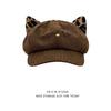 Cat ear corduroy octagonal hat for women, warm and versatile, makes the face look smaller