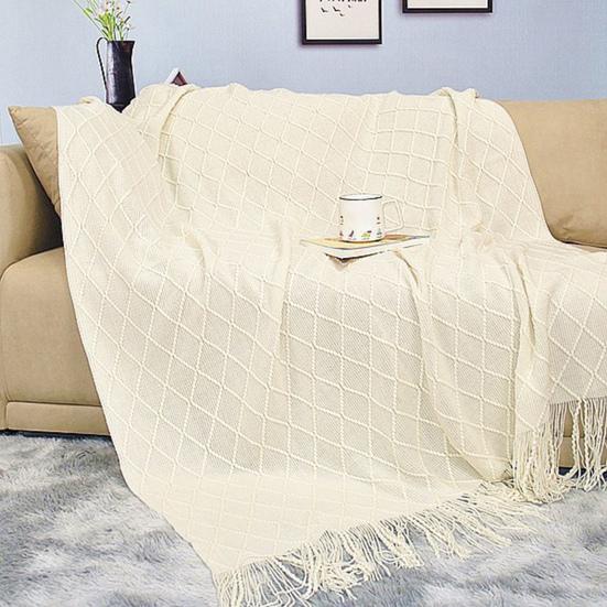 Вязаное одеяло с кисточками, легкое эластичное тканое одеяло для всесезонной вязальной машины