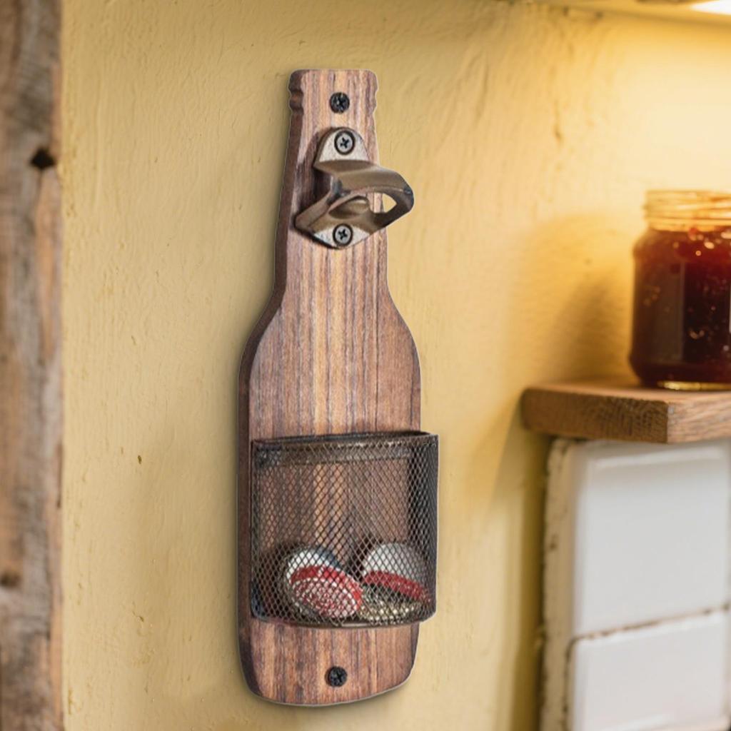 Wall Mounted Bottle Opener Vintage Creative Beer Opener with Capsule Catcher for Kitchen Party Bar Decor Metal Wall Decoration