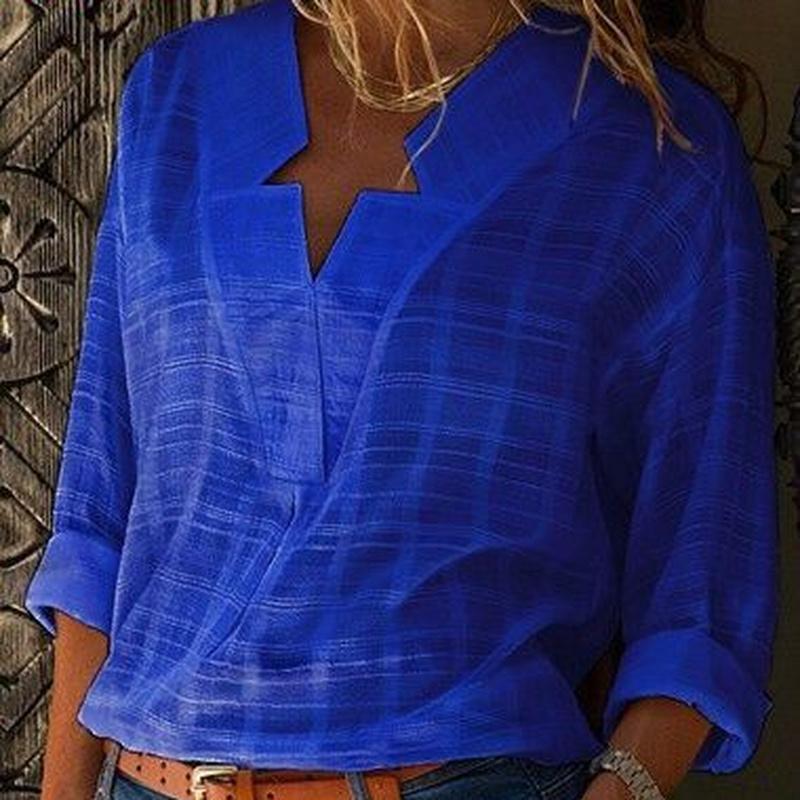 Женские белые розовые однотонные блузки больших размеров на весну и осень, свободные топы с длинными рукавами и V-образным вырезом нестандартной формы