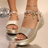 Элегантные женские сандалии с ремешком на щиколотке из жемчуга Женские 2025 Летние Вечеринка Свадьба Золотые Серебристые Туфли Женские Клиновидные каблуки Сандалии Женские 43
