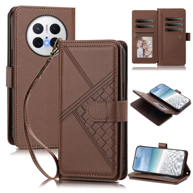 Embossed Secure Clasp 9-Card Slot Vegan Leather Phone Case with Wrist Strap