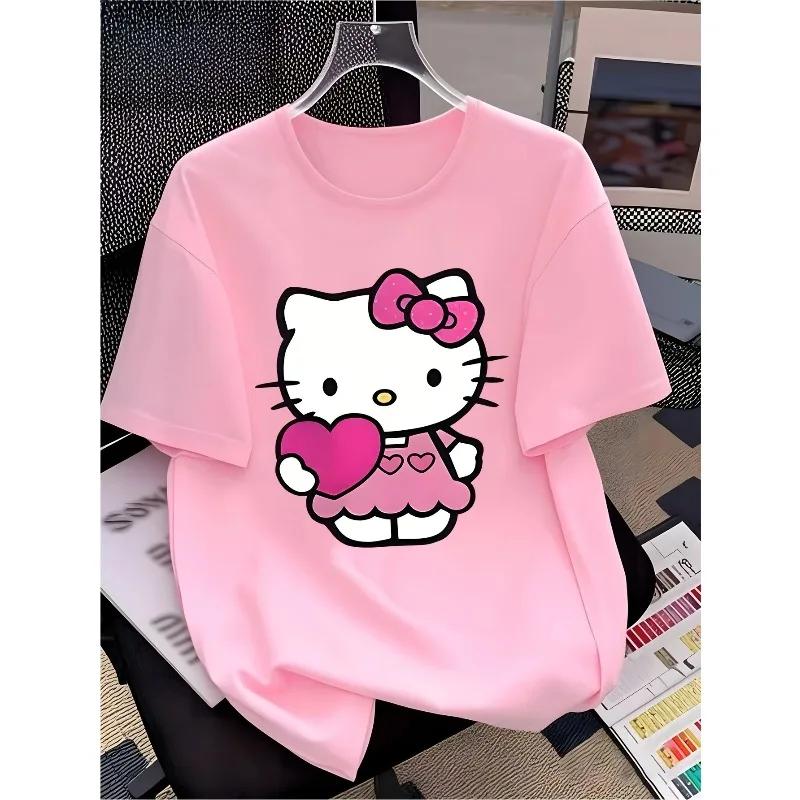 New Hello Kitty Designed Cartoon Printed Tshirt Suitable for Casual Daily Use and Sports Loose Cotton Round Neck Kids Tshirt
