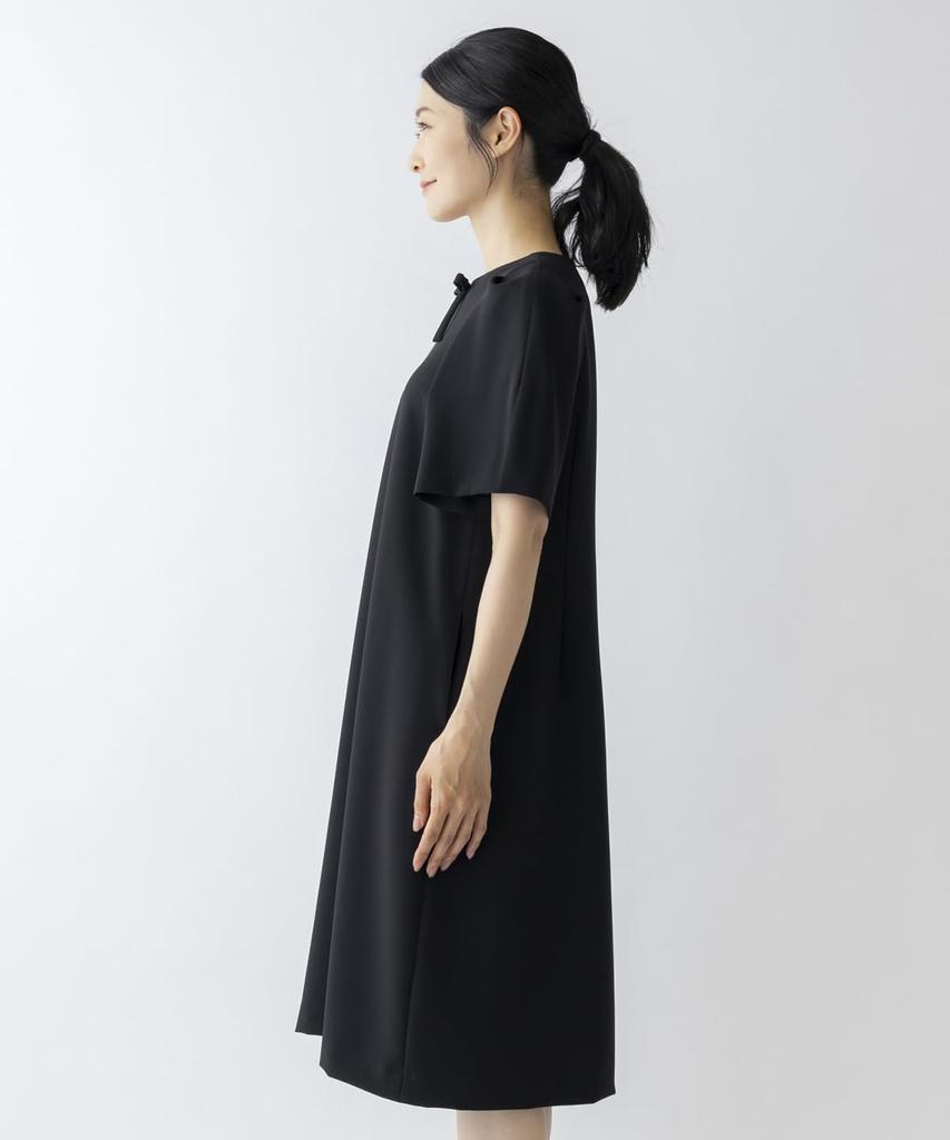 Платье-футляр NAVY с двойной лентой спереди S242DV034 черное [Sono]<Wrinkle Cloth> Женский