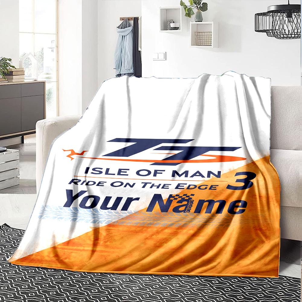 Isle Man Tt Customize Text Blanket Gift Personalized Blanket Warmthful Decor for Bed Living Room Bedding Office Chair Four Seasons Multipurpose