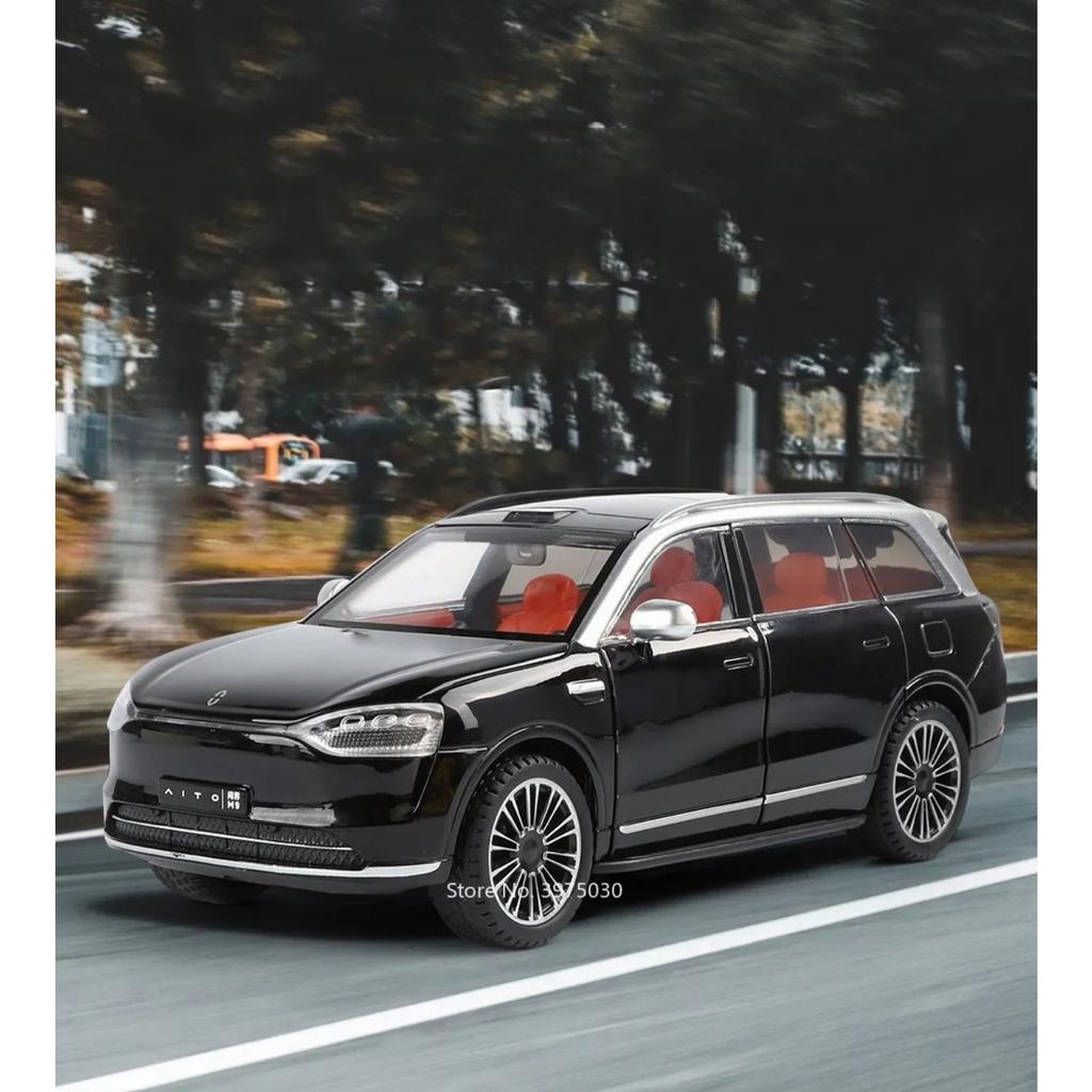 Модель автомобиля из литого под давлением сплава 1/24, AITO M9, съемные колеса, резиновые шины, светомузыкальный автомобиль, внедорожник, подарок на день рождения для детей